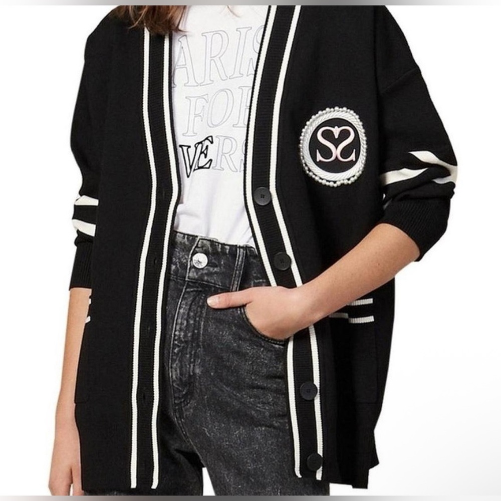 New Sandro Pearl Black and White Cardigan.